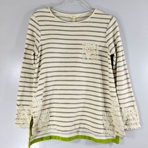 MATILDA JANE Classic With a Twist striped crochet hi-low textured knit top